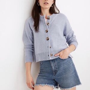 Madewell Light Lavender Button-Front Cropped Cardigan